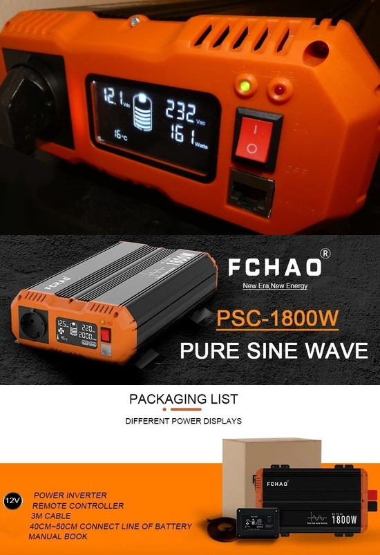 FCHAO 1800W (Peak Power 3600W) Pure Sine Wave Inverter mit Display